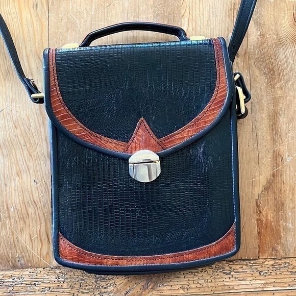 vintage D Brev Alligator Leather black & rust brown Crossbody - Picture 1 of 13
